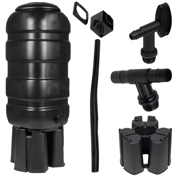 Hardys 100L Garden Slimline Water Butt - Tap, Stand, Water Diverter Kit Included, Pre-Threaded - Recycled Plastic Rain Collector