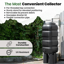 Hardys 100L Garden Slimline Water Butt - Tap, Stand, Water Diverter Kit Included, Pre-Threaded - Recycled Plastic Rain Collector