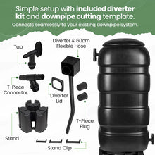 Hardys 100L Garden Slimline Water Butt - Tap, Stand, Water Diverter Kit Included, Pre-Threaded - Recycled Plastic Rain Collector