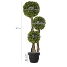 HOMCOM Potted Artificial Plants Boxwood Ball Topiary Trees Indoor Outdoor, 90cm