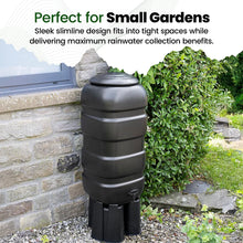 Hardys 100L Garden Slimline Water Butt - Tap, Stand, Water Diverter Kit Included, Pre-Threaded - Recycled Plastic Rain Collector